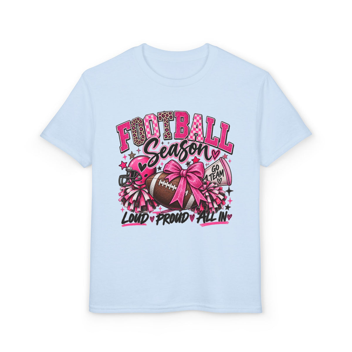 Youth Football Season T-Shirt – Pink Cheer Bow “Loud Proud Y’all”