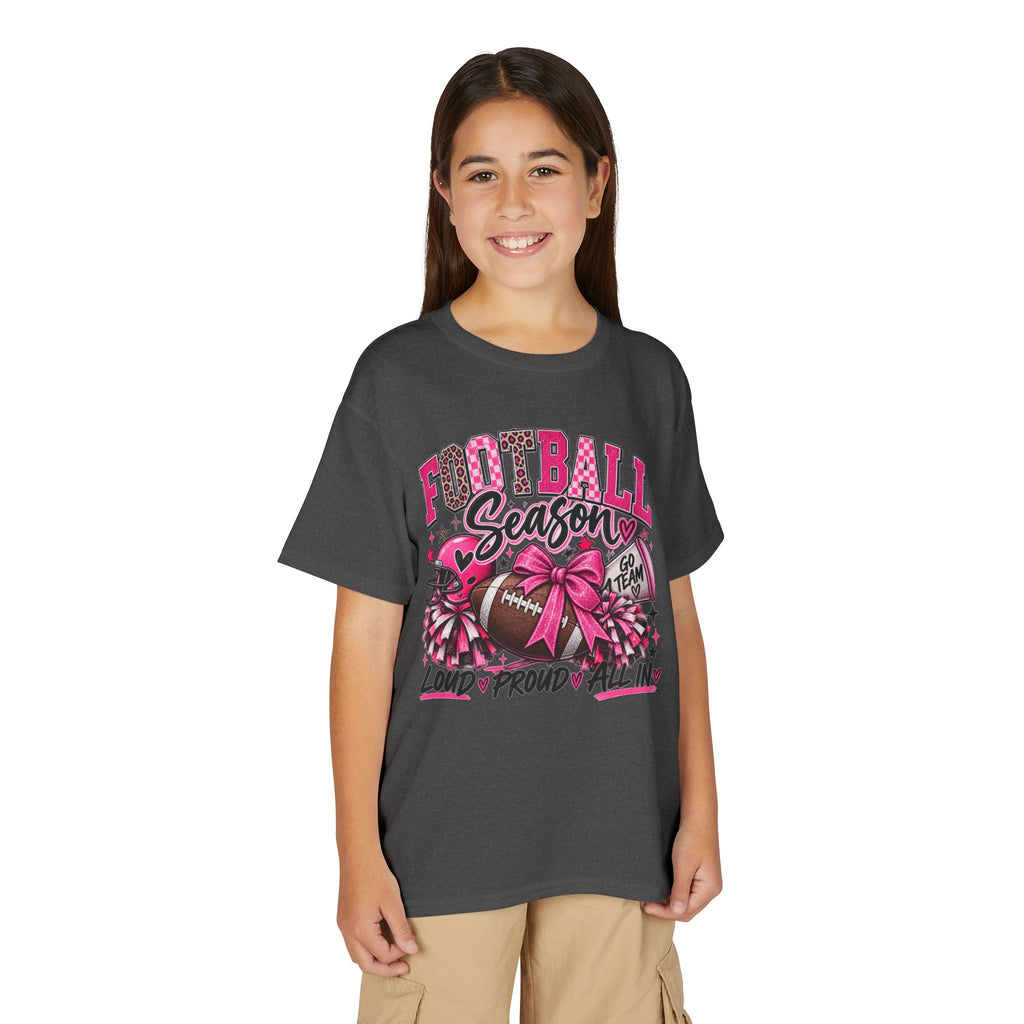 Youth Football Season T-Shirt – Pink Cheer Bow “Loud Proud Y’all”