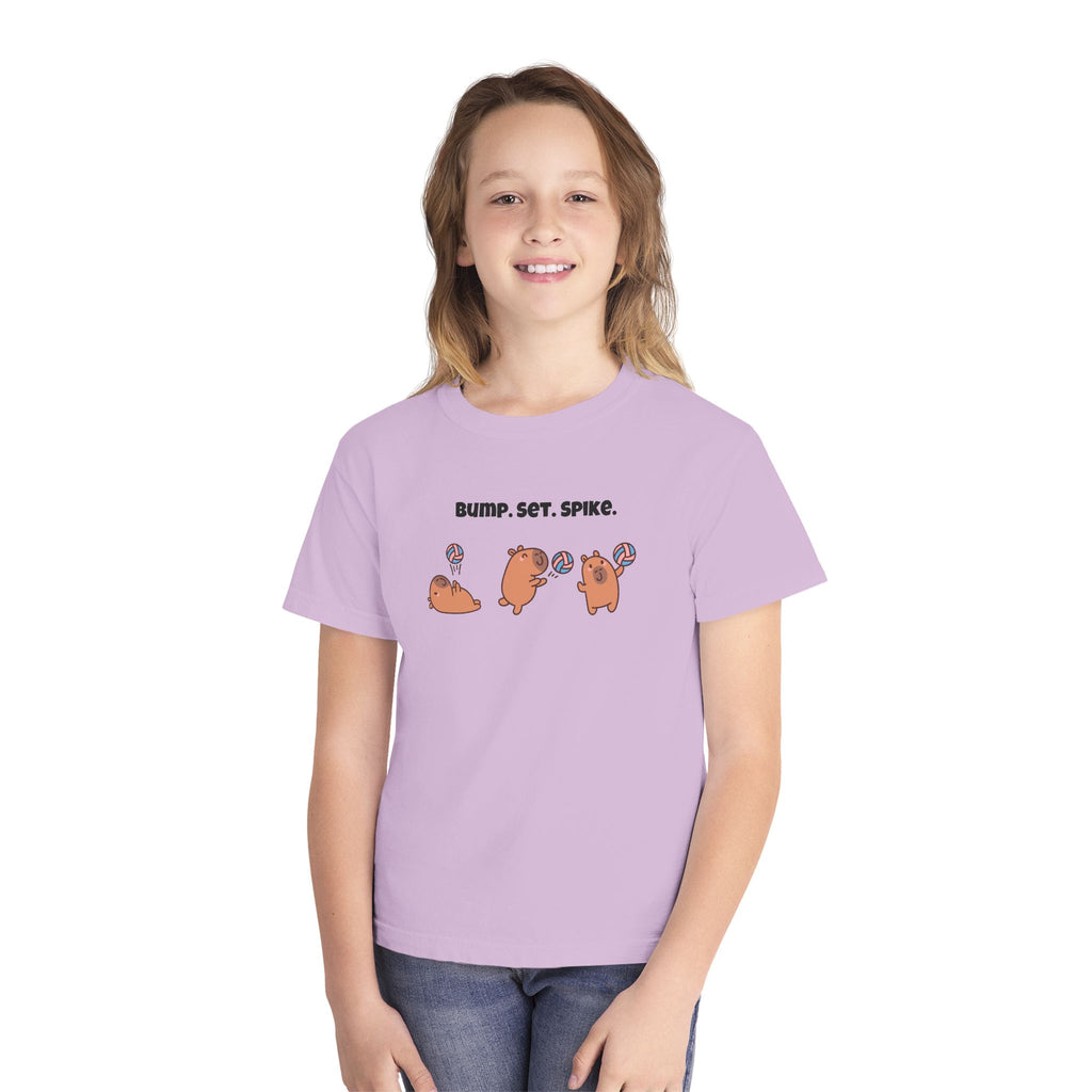Youth Volleyball Capybara Tee - "Bump. Set. Spike." Kids Volleyball T-Shirt