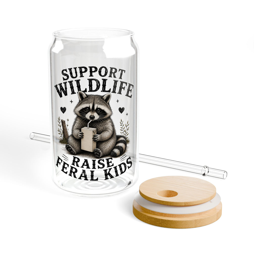 Sipper Glass - 'Support Wildlife, Raise Feral Kids' Raccoon Travel Cup (16oz)