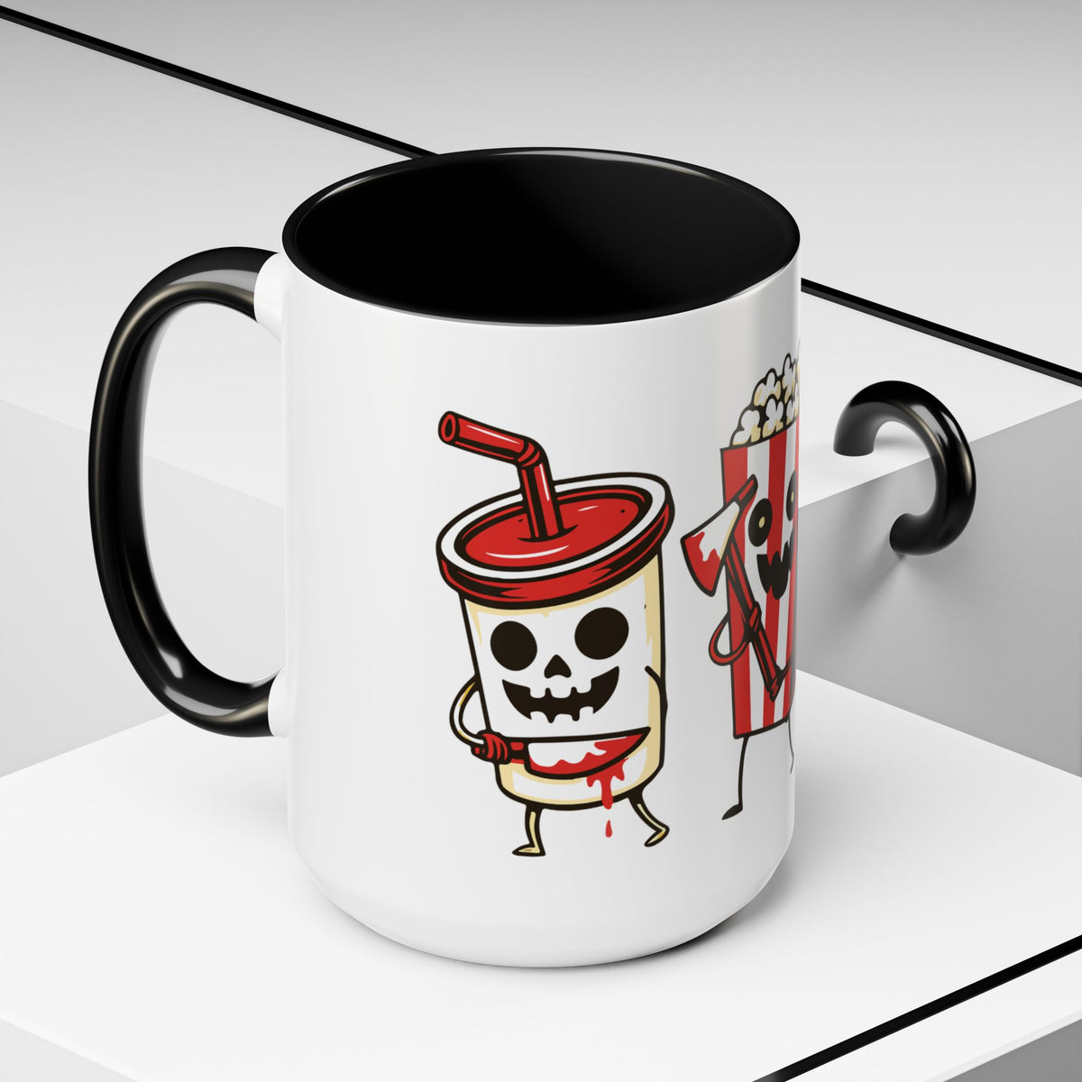 Horror Snack Squad Coffee Mug — Cute Killer Popcorn & Hotdog Accent Mug (11/15oz)