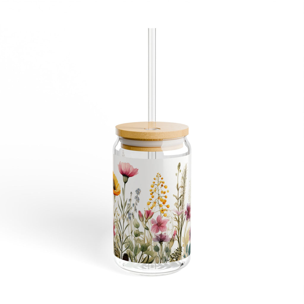 Floral Meadow Sipper Glass — 16oz Reusable Straw Tumbler