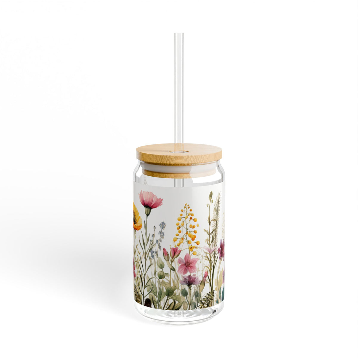 Floral Meadow Sipper Glass — 16oz Reusable Straw Tumbler