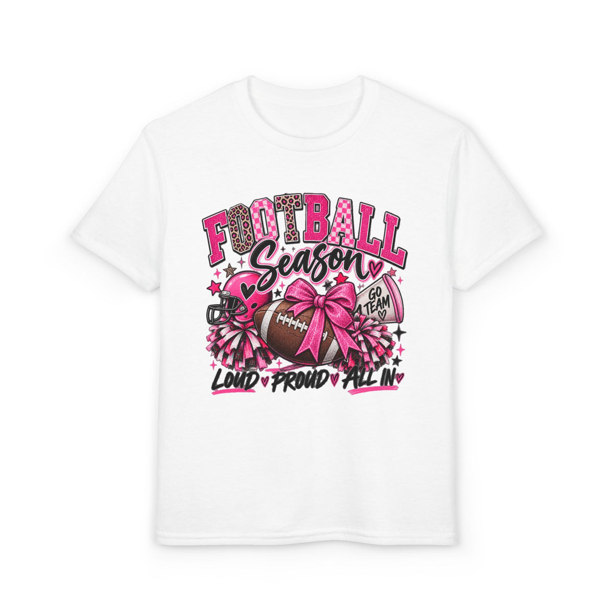 Youth Football Season T-Shirt – Pink Cheer Bow “Loud Proud Y’all”