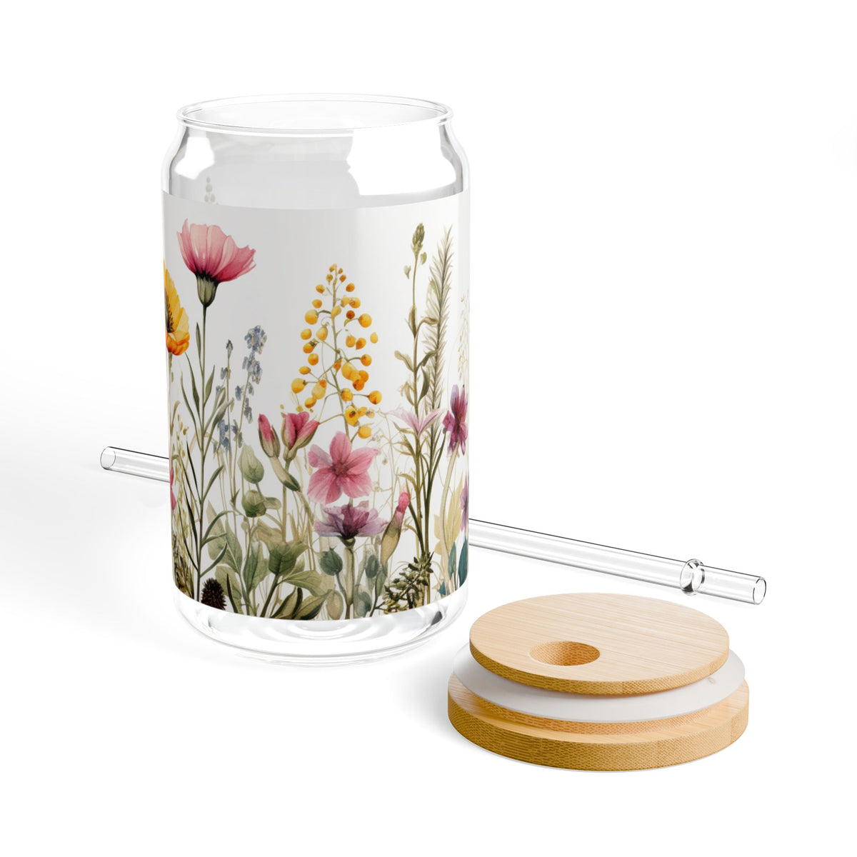 Floral Meadow Sipper Glass — 16oz Reusable Straw Tumbler