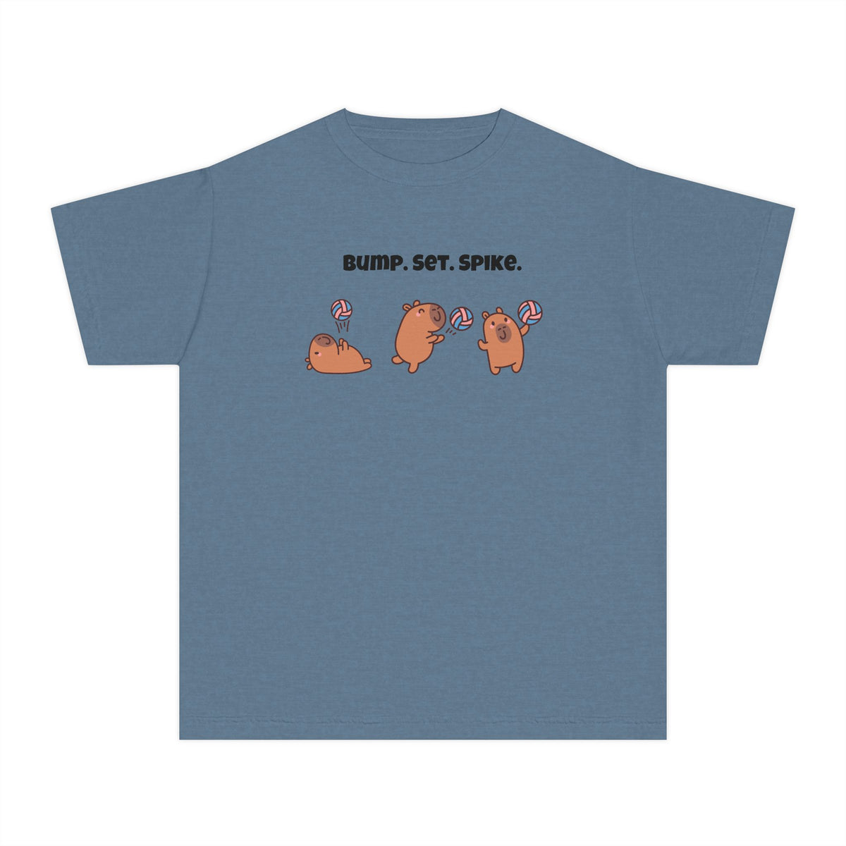 Youth Volleyball Capybara Tee - "Bump. Set. Spike." Kids Volleyball T-Shirt