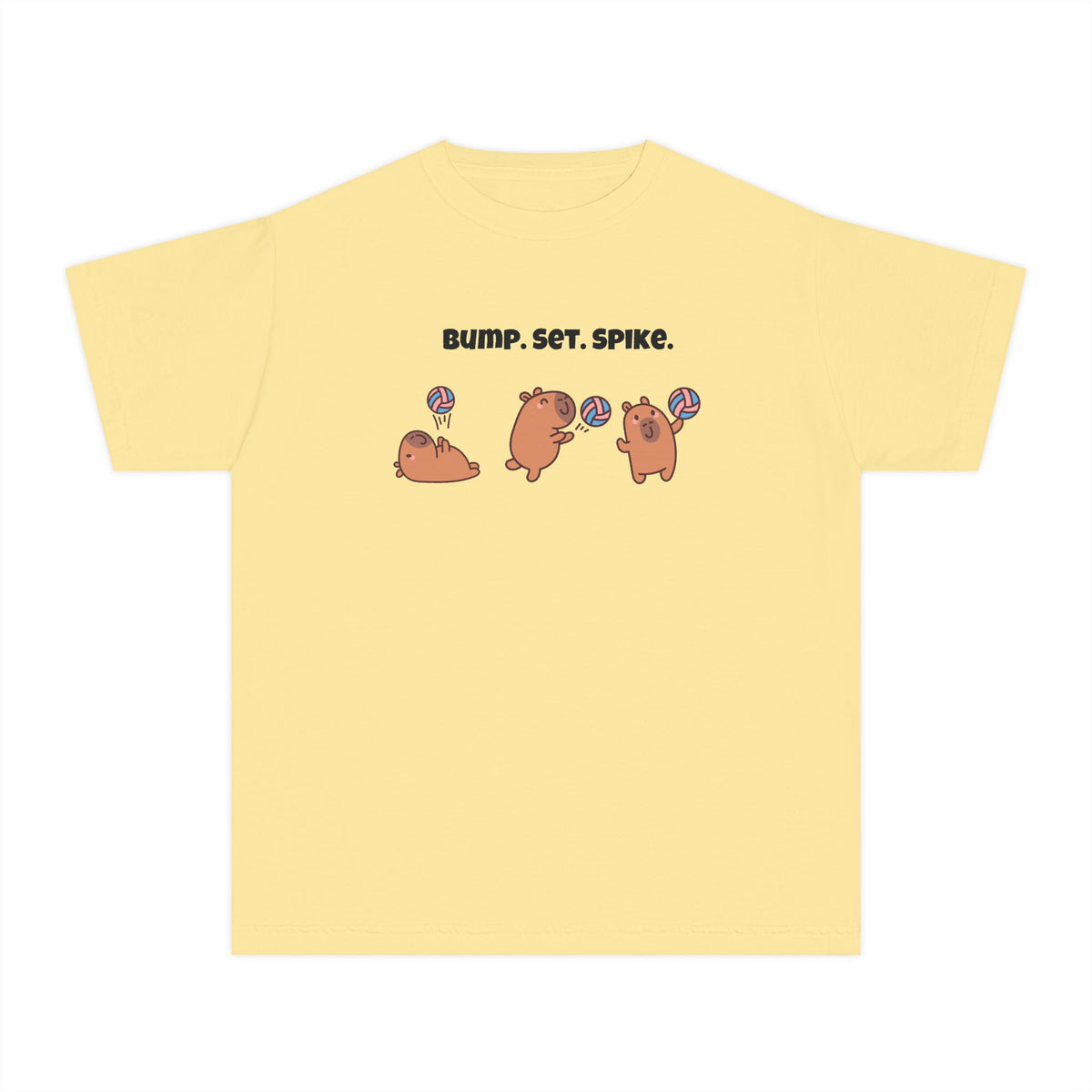 Youth Volleyball Capybara Tee - "Bump. Set. Spike." Kids Volleyball T-Shirt