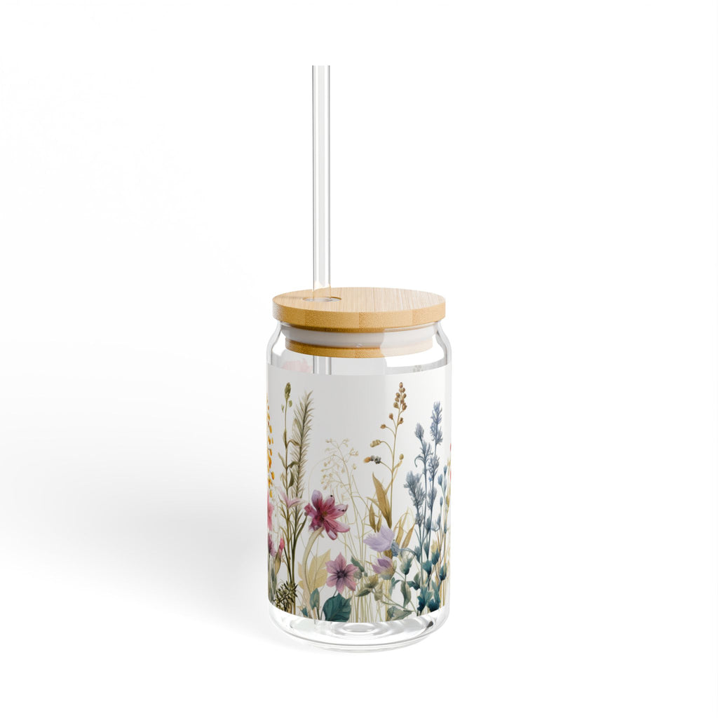 Floral Meadow Sipper Glass — 16oz Reusable Straw Tumbler