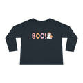 Toddler Long Sleeve Tee — Cute "Boo!" Halloween Ghost & Pumpkin Shirt