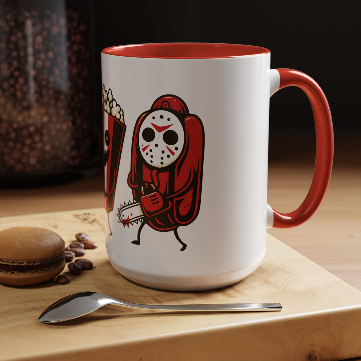 Horror Snack Squad Coffee Mug — Cute Killer Popcorn & Hotdog Accent Mug (11/15oz)