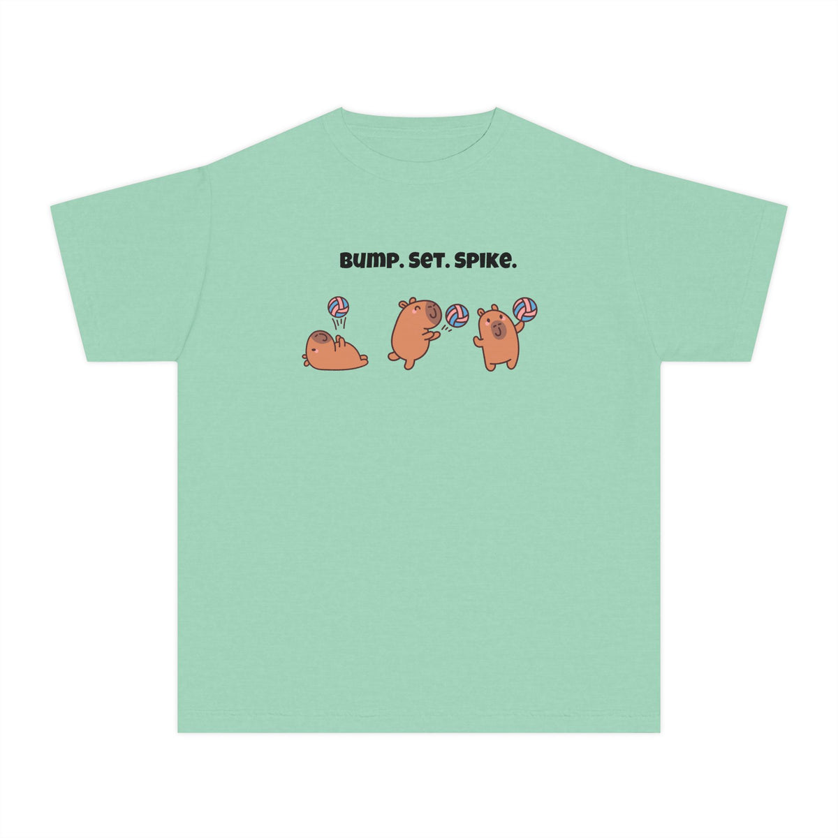 Youth Volleyball Capybara Tee - "Bump. Set. Spike." Kids Volleyball T-Shirt