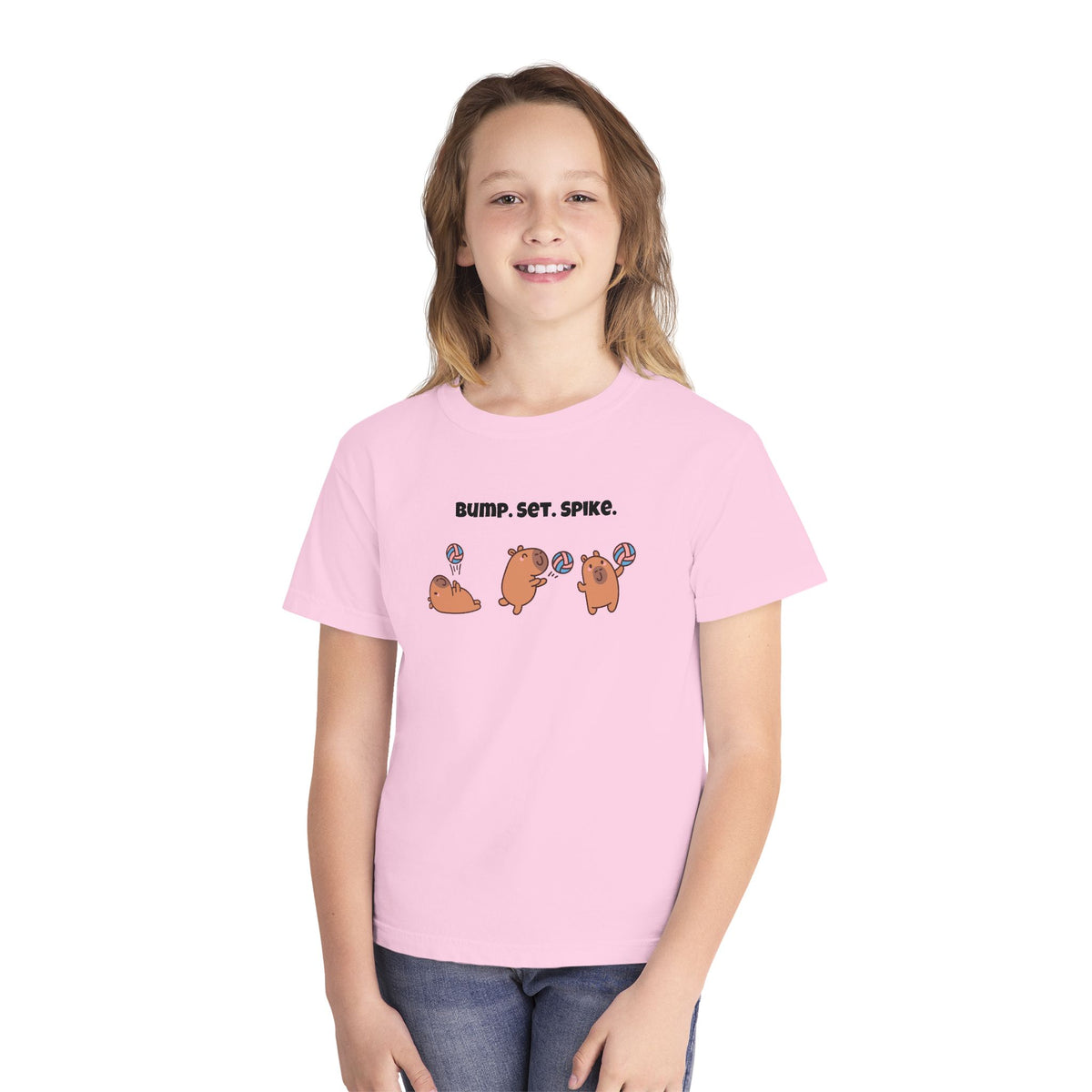 Youth Volleyball Capybara Tee - "Bump. Set. Spike." Kids Volleyball T-Shirt