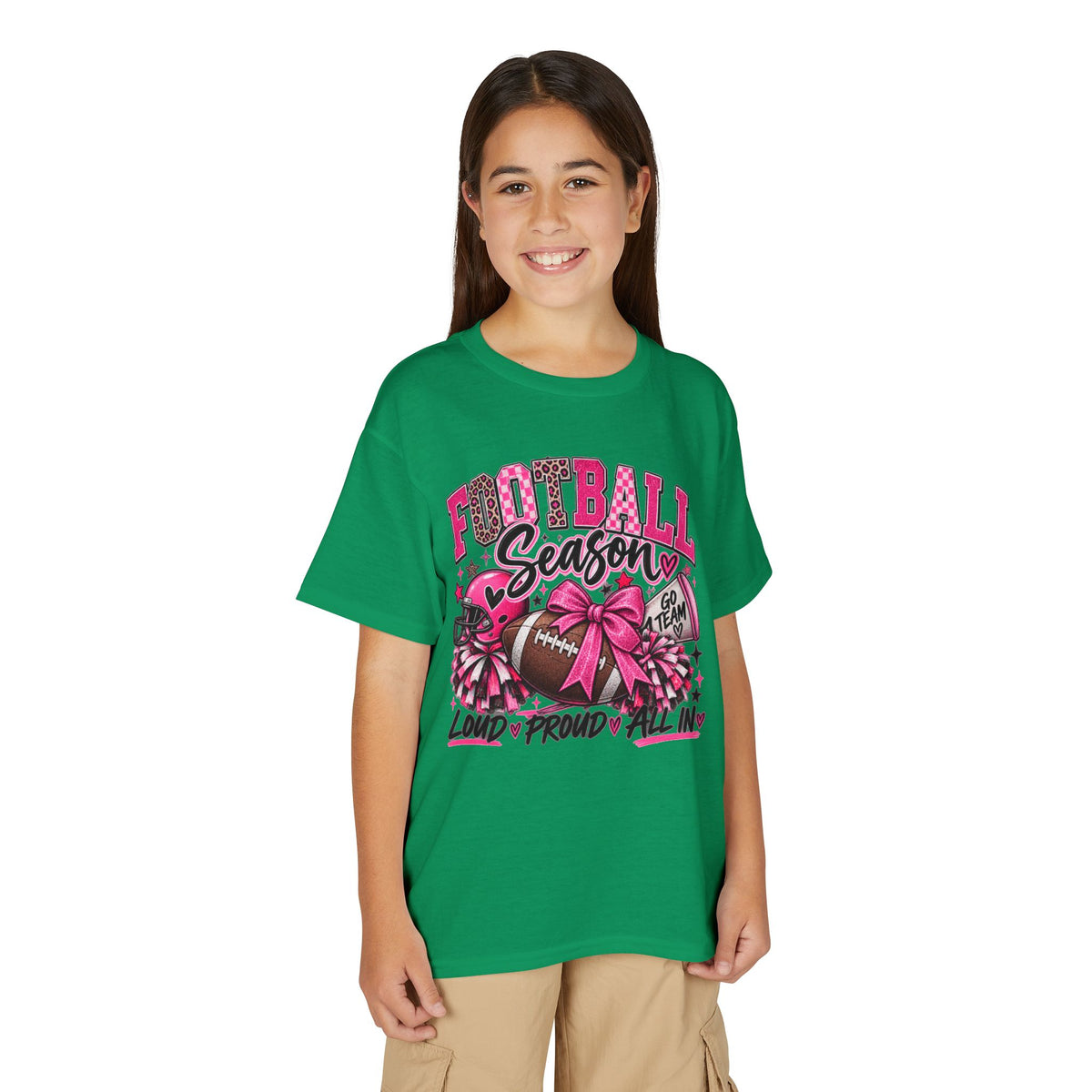 Youth Football Season T-Shirt – Pink Cheer Bow “Loud Proud Y’all”