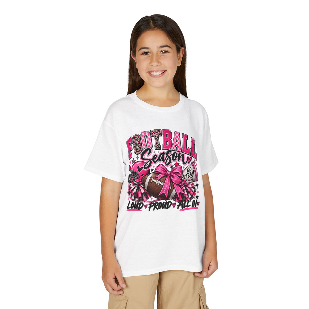 Youth Football Season T-Shirt – Pink Cheer Bow “Loud Proud Y’all”
