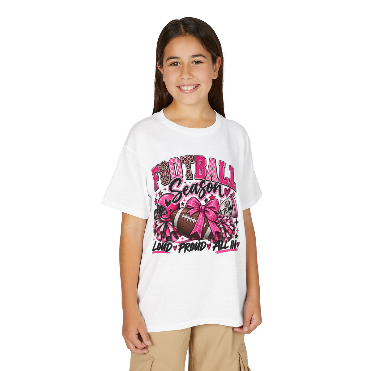 Youth Football Season T-Shirt – Pink Cheer Bow “Loud Proud Y’all”