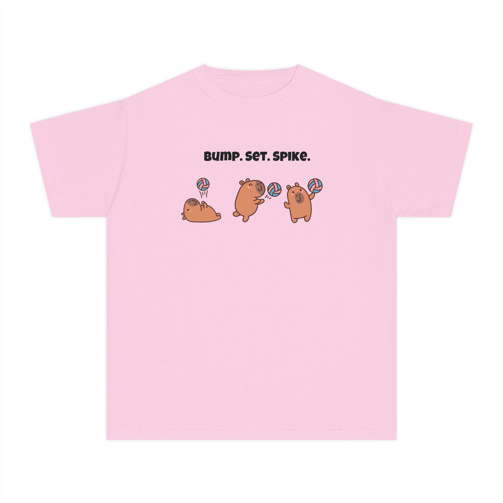 Youth Volleyball Capybara Tee - "Bump. Set. Spike." Kids Volleyball T-Shirt