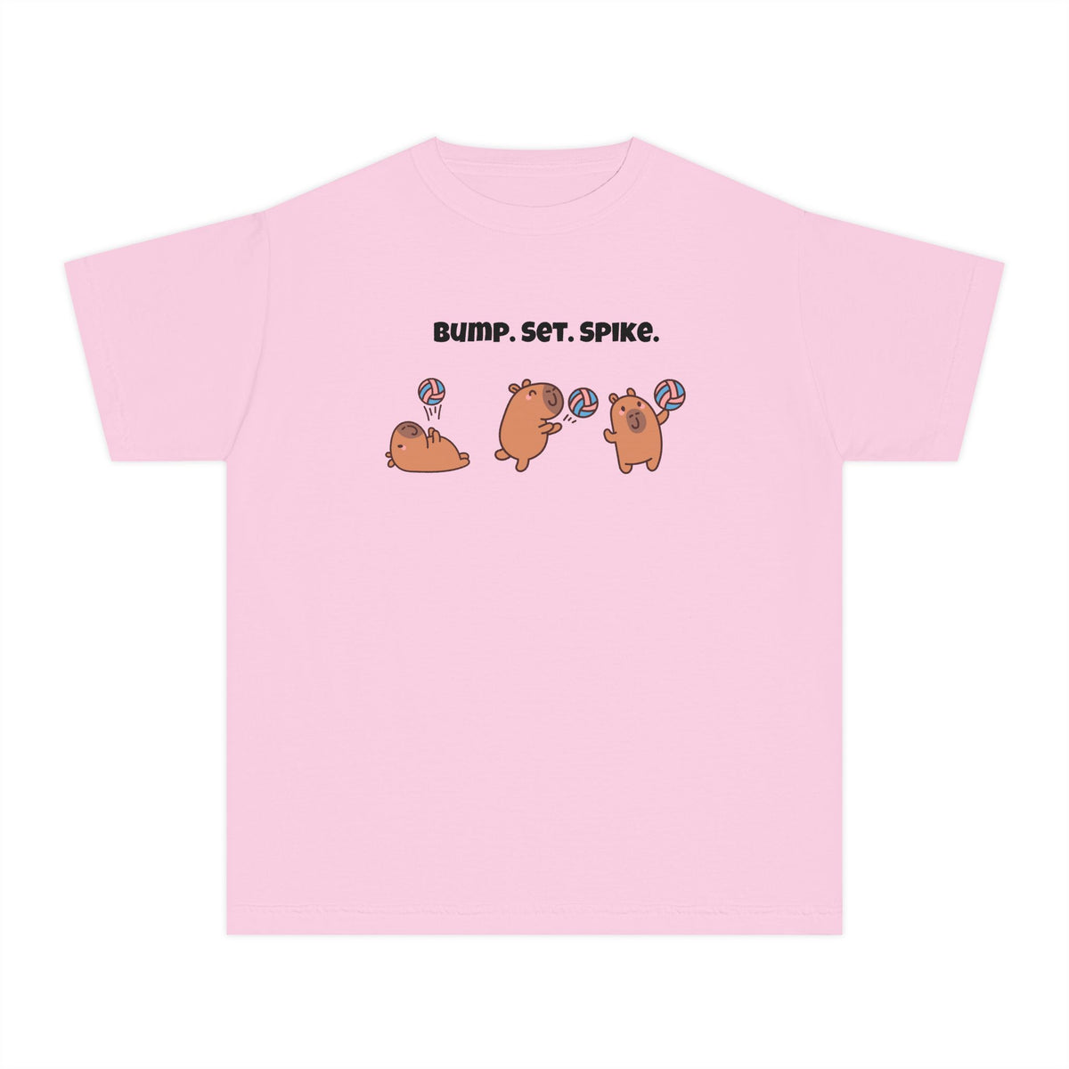 Youth Volleyball Capybara Tee - "Bump. Set. Spike." Kids Volleyball T-Shirt