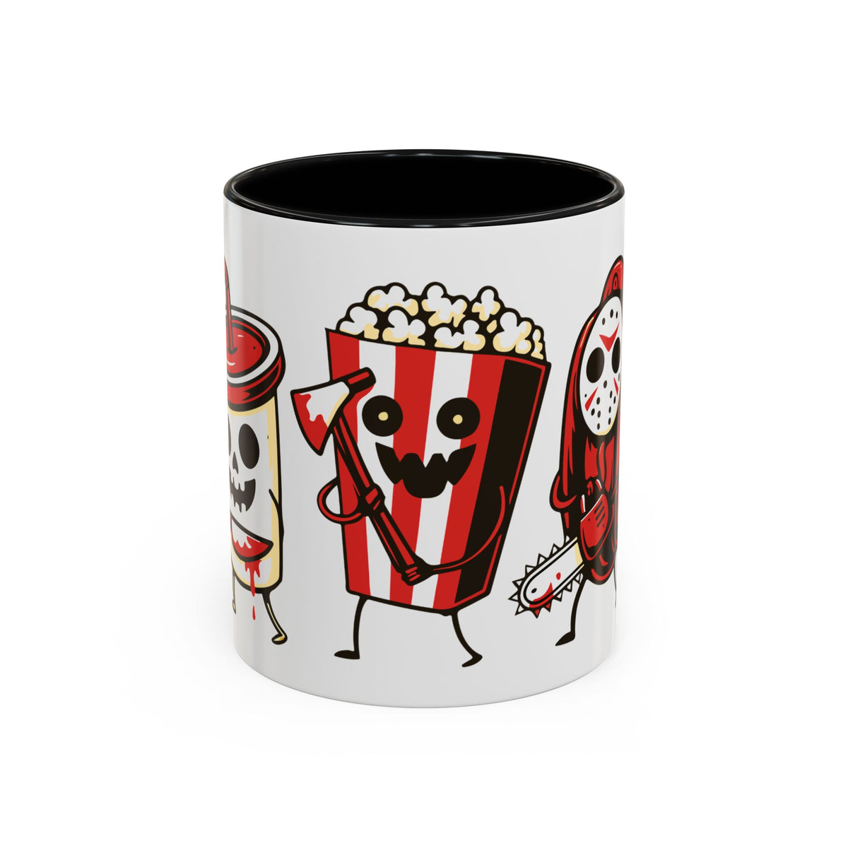 Horror Snack Squad Coffee Mug — Cute Killer Popcorn & Hotdog Accent Mug (11/15oz)