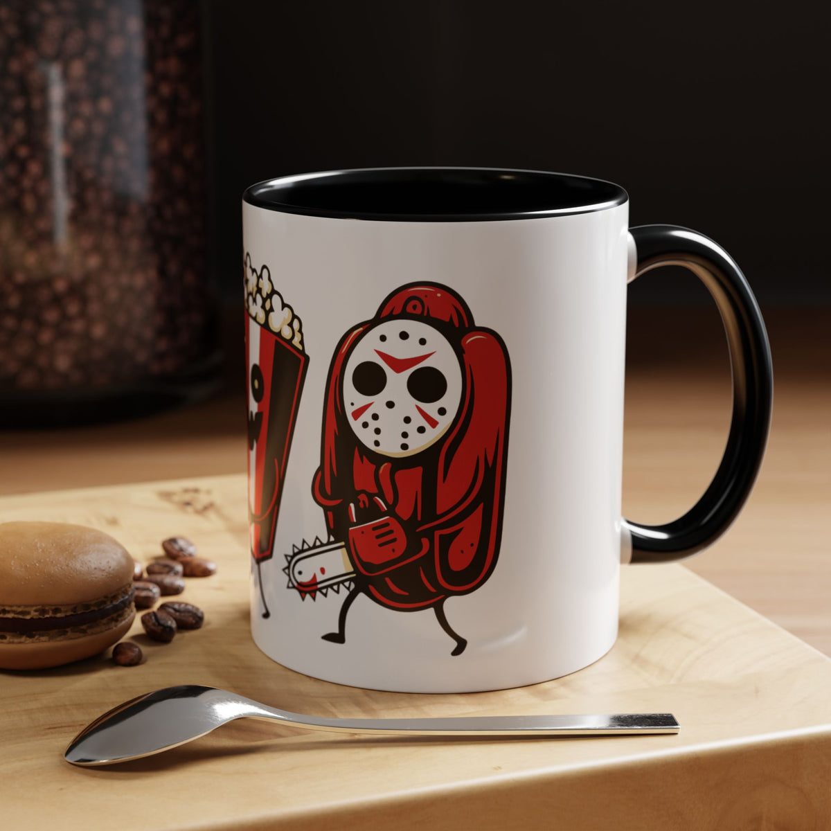 Horror Snack Squad Coffee Mug — Cute Killer Popcorn & Hotdog Accent Mug (11/15oz)