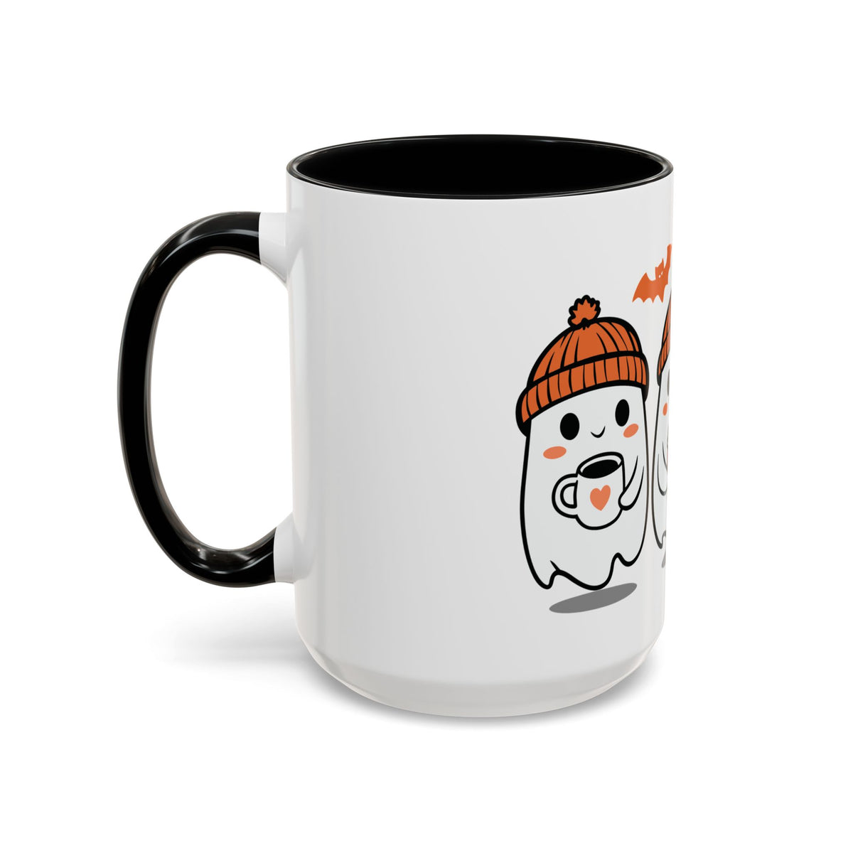 Halloween Ghosts Coffee Mug — Cute Ghosts in Knit Hats with Pumpkin Spice Drinks (11/15oz)