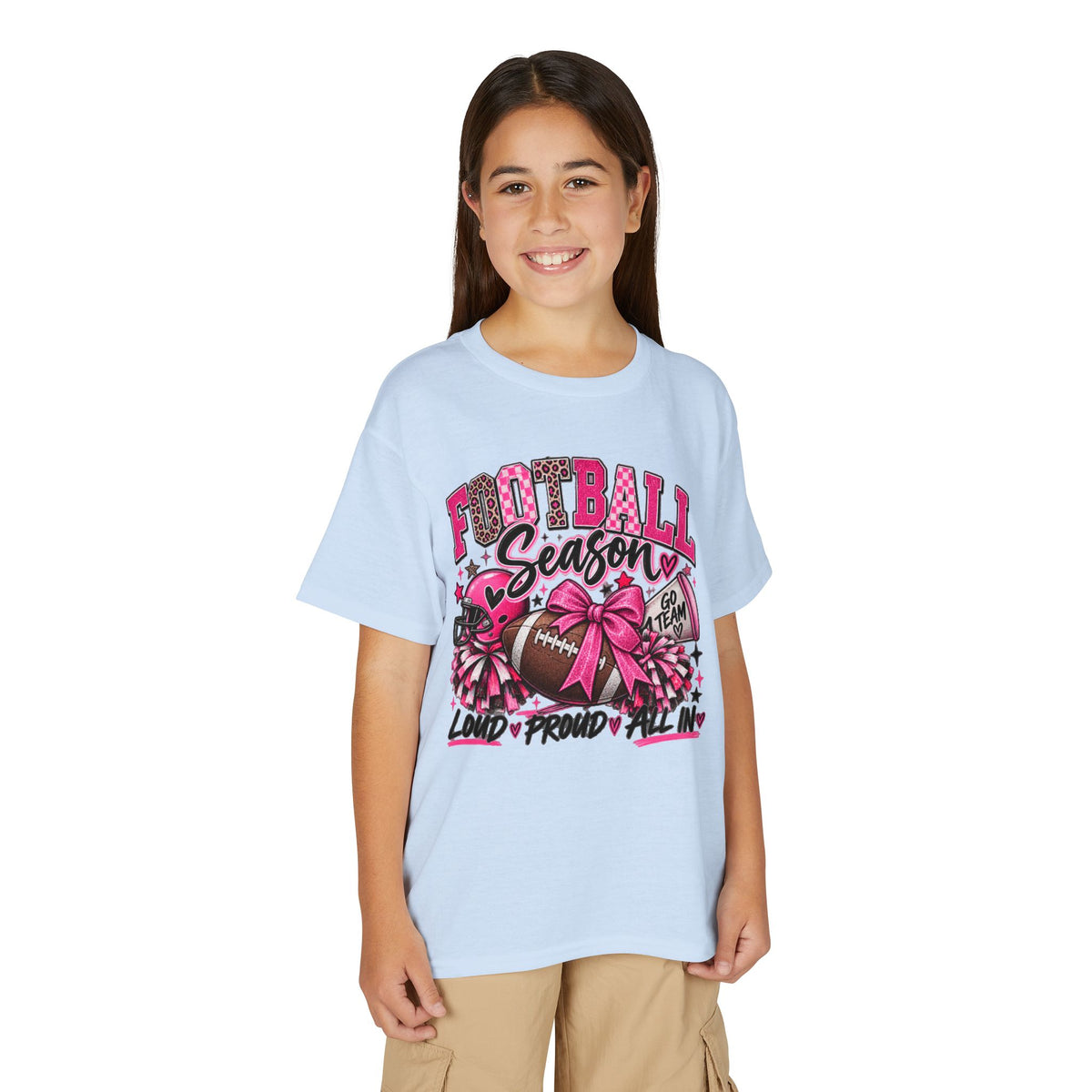 Youth Football Season T-Shirt – Pink Cheer Bow “Loud Proud Y’all”