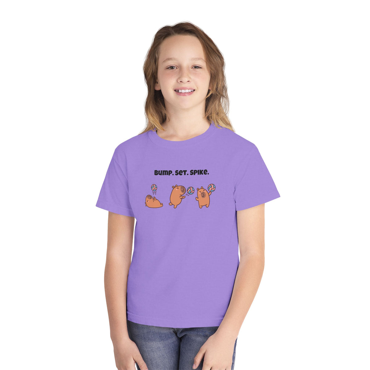 Youth Volleyball Capybara Tee - "Bump. Set. Spike." Kids Volleyball T-Shirt