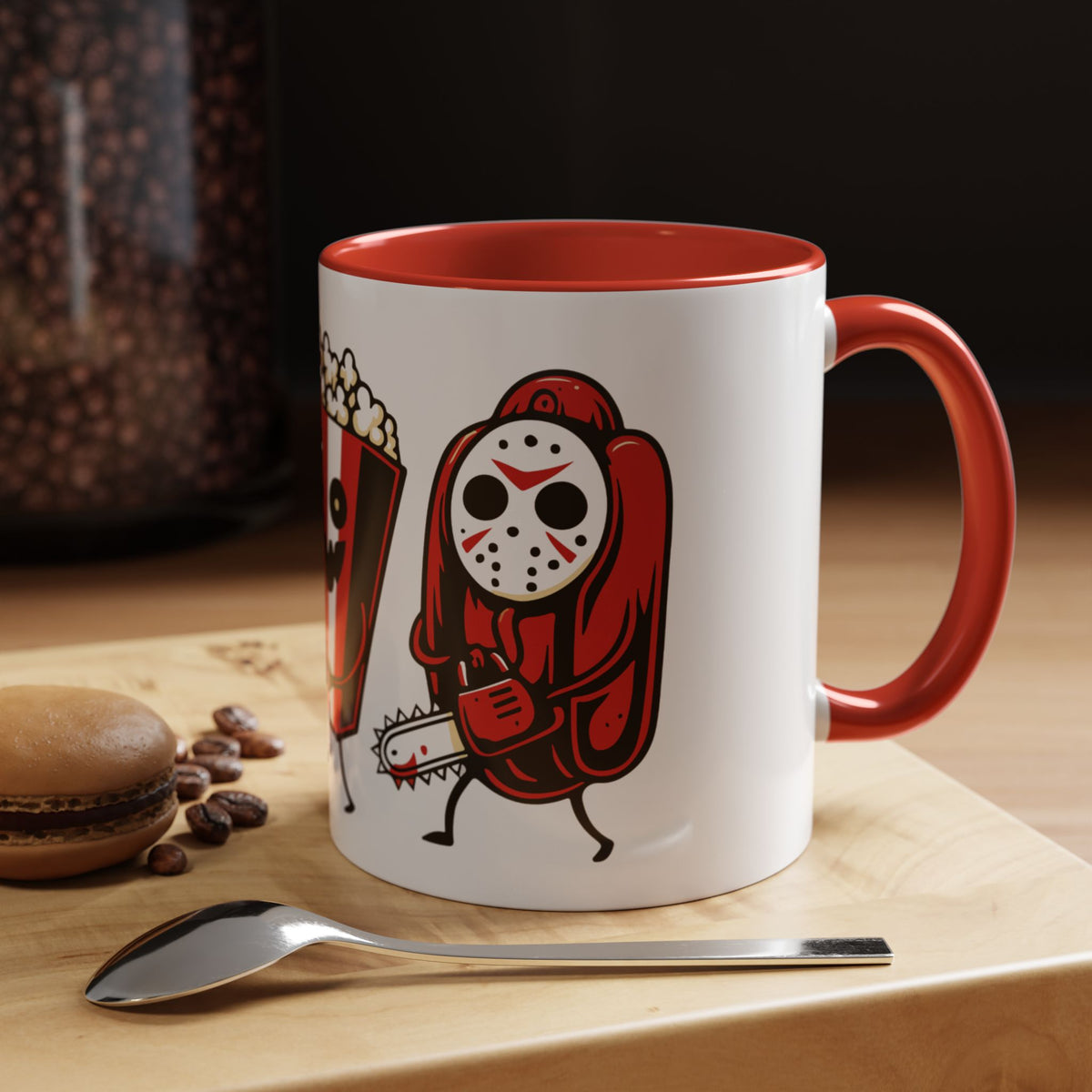 Horror Snack Squad Coffee Mug — Cute Killer Popcorn & Hotdog Accent Mug (11/15oz)