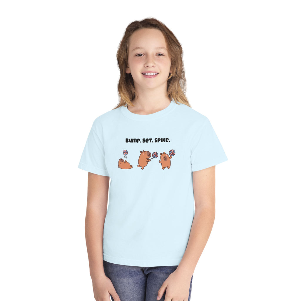 Youth Volleyball Capybara Tee - "Bump. Set. Spike." Kids Volleyball T-Shirt