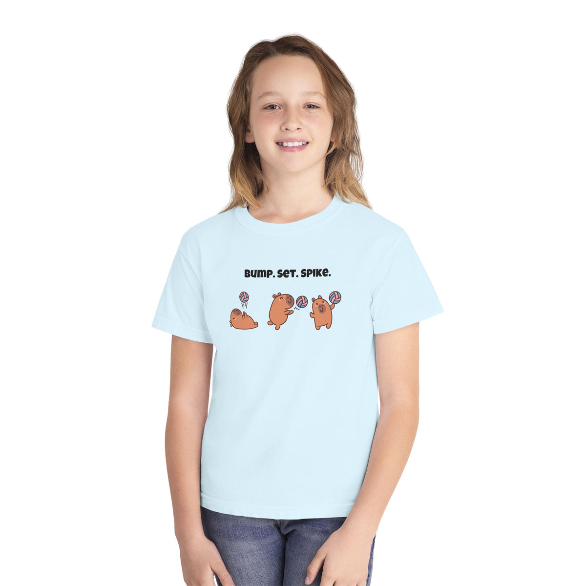 Youth Volleyball Capybara Tee - "Bump. Set. Spike." Kids Volleyball T-Shirt