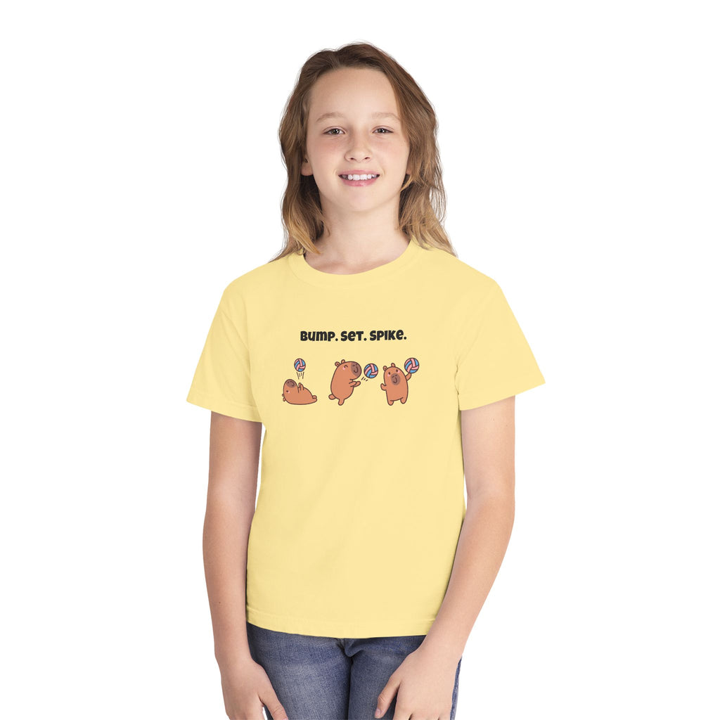 Youth Volleyball Capybara Tee - "Bump. Set. Spike." Kids Volleyball T-Shirt