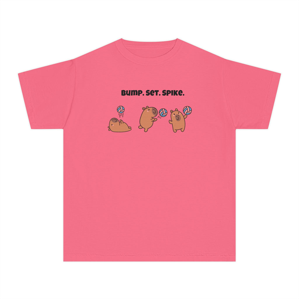 Youth Volleyball Capybara Tee - "Bump. Set. Spike." Kids Volleyball T-Shirt