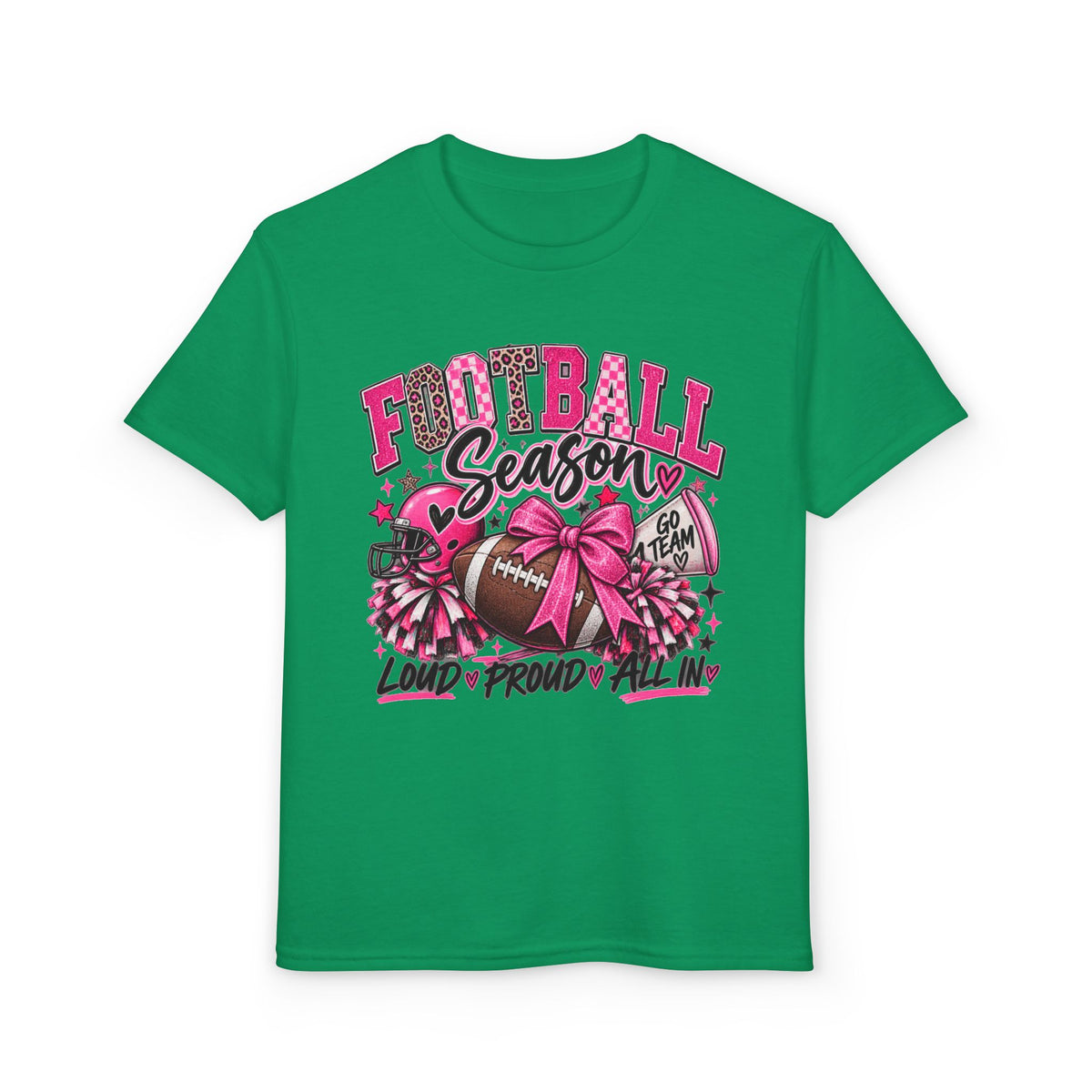 Youth Football Season T-Shirt – Pink Cheer Bow “Loud Proud Y’all”
