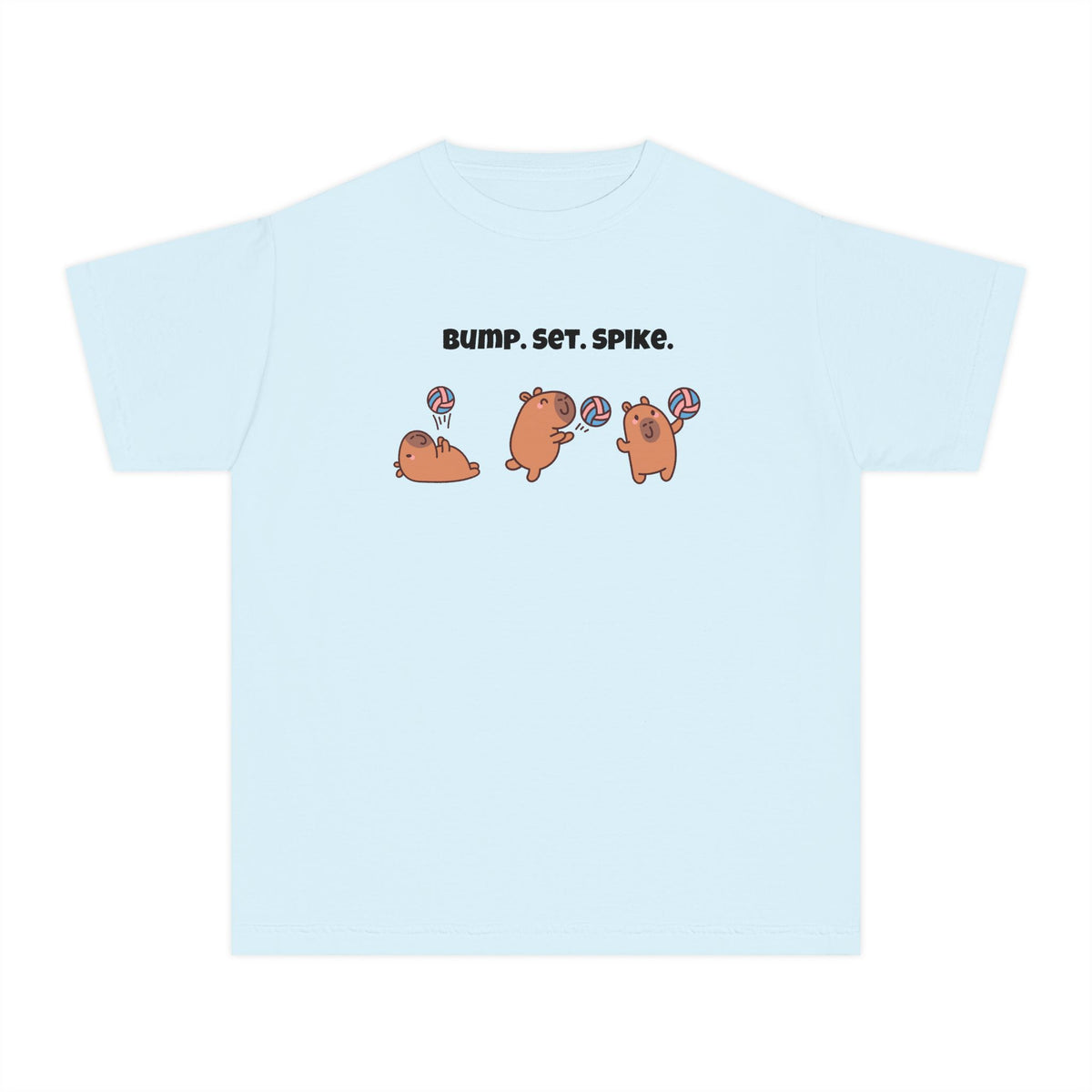 Youth Volleyball Capybara Tee - "Bump. Set. Spike." Kids Volleyball T-Shirt