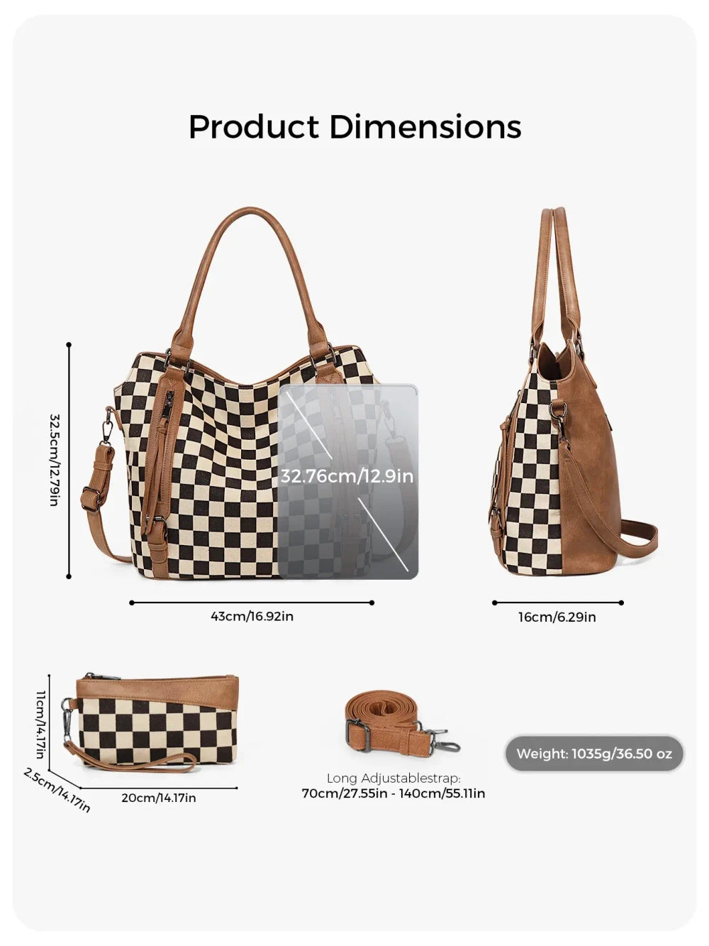 Plaid Retro Commuter Handbag Set