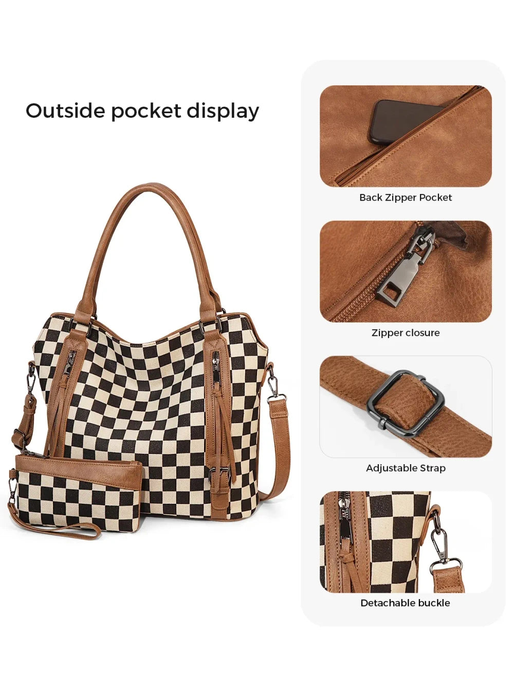 Plaid Retro Commuter Handbag Set