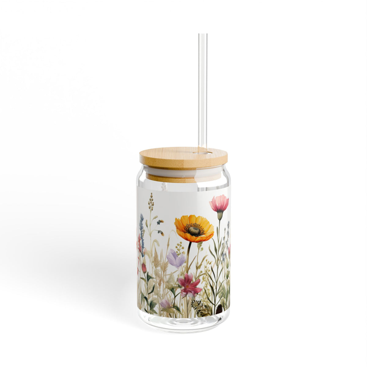 Floral Meadow Sipper Glass — 16oz Reusable Straw Tumbler