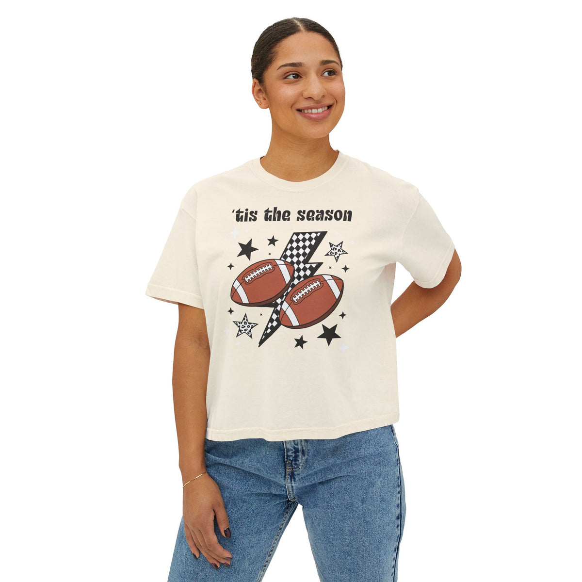"'Tis The Season Football" Graphic Women's Boxy Tee