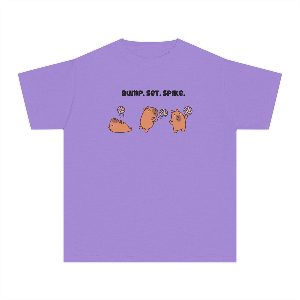 Youth Volleyball Capybara Tee - "Bump. Set. Spike." Kids Volleyball T-Shirt