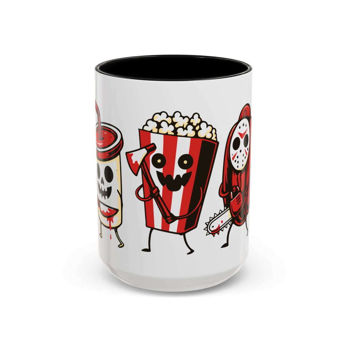 Horror Snack Squad Coffee Mug — Cute Killer Popcorn & Hotdog Accent Mug (11/15oz)