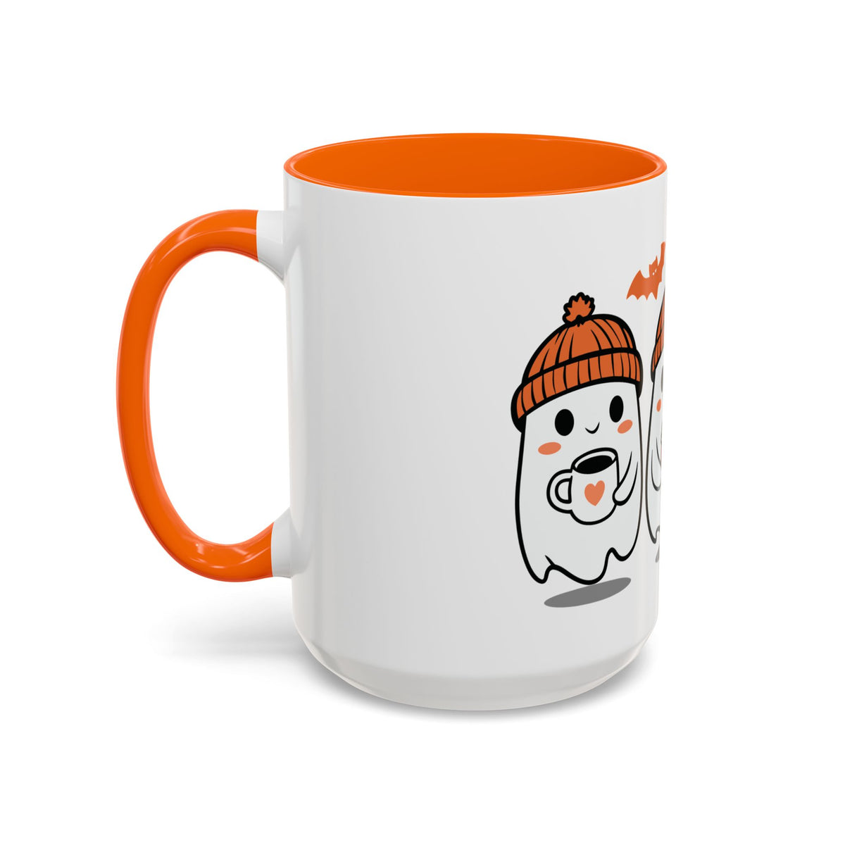 Halloween Ghosts Coffee Mug — Cute Ghosts in Knit Hats with Pumpkin Spice Drinks (11/15oz)