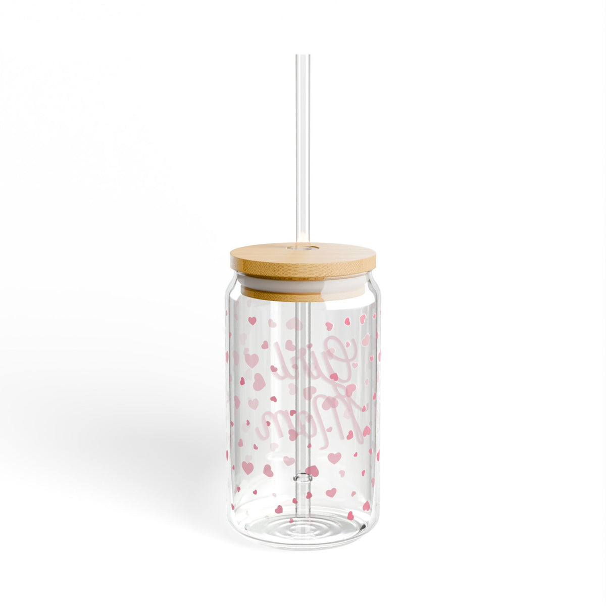 Girl Mom Sipper Glass - 16oz Heart Pattern Bamboo Lid Straw Cup