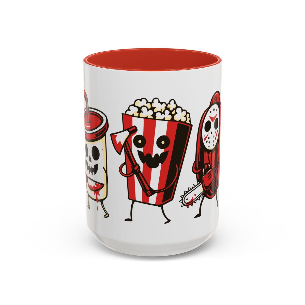 Horror Snack Squad Coffee Mug — Cute Killer Popcorn & Hotdog Accent Mug (11/15oz)