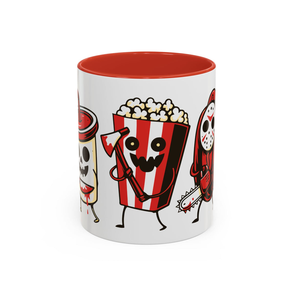 Horror Snack Squad Coffee Mug — Cute Killer Popcorn & Hotdog Accent Mug (11/15oz)