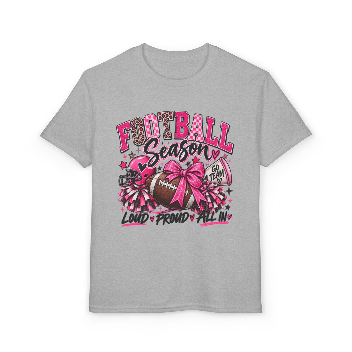 Youth Football Season T-Shirt – Pink Cheer Bow “Loud Proud Y’all”