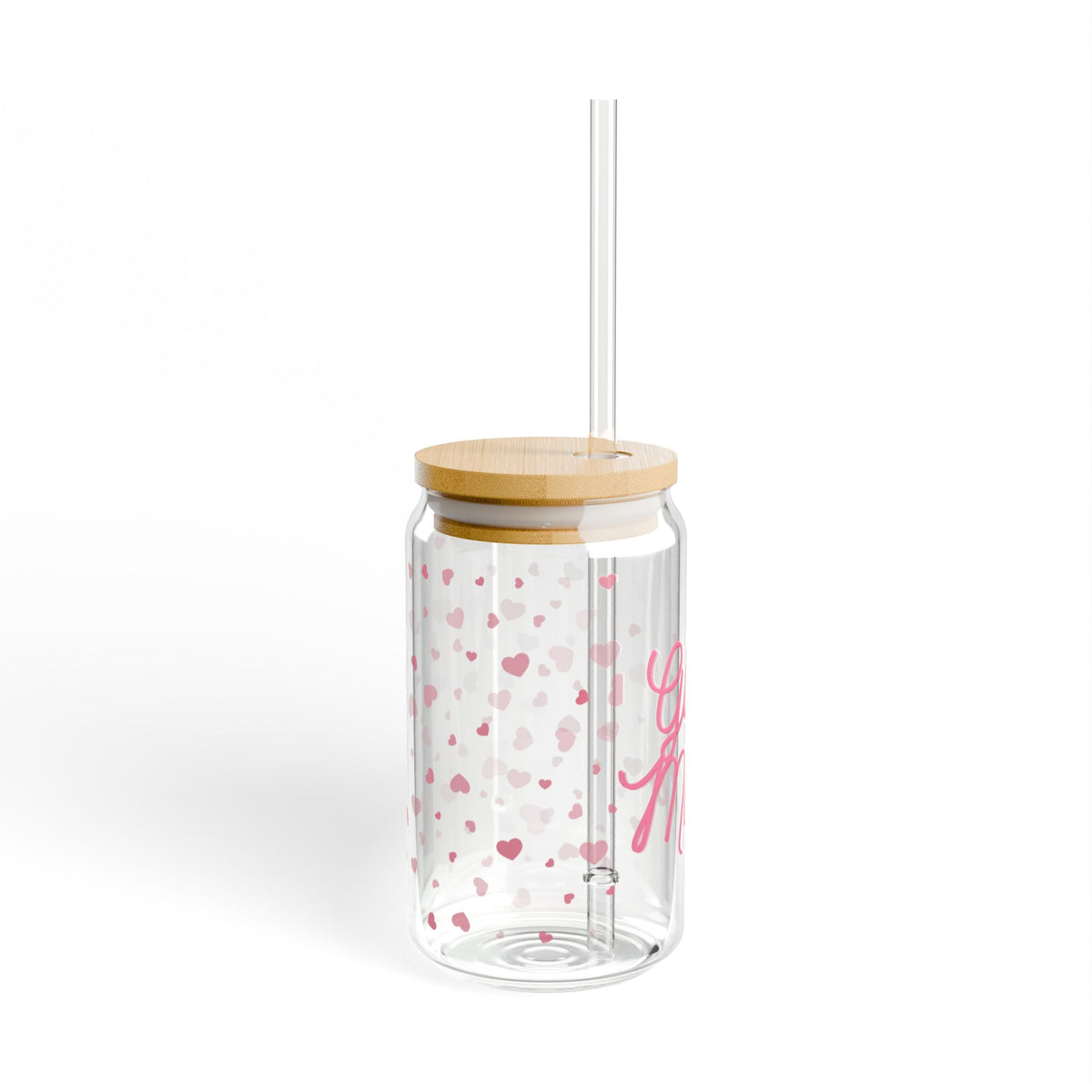 Girl Mom Sipper Glass - 16oz Heart Pattern Bamboo Lid Straw Cup