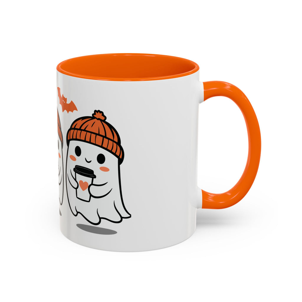 Halloween Ghosts Coffee Mug — Cute Ghosts in Knit Hats with Pumpkin Spice Drinks (11/15oz)
