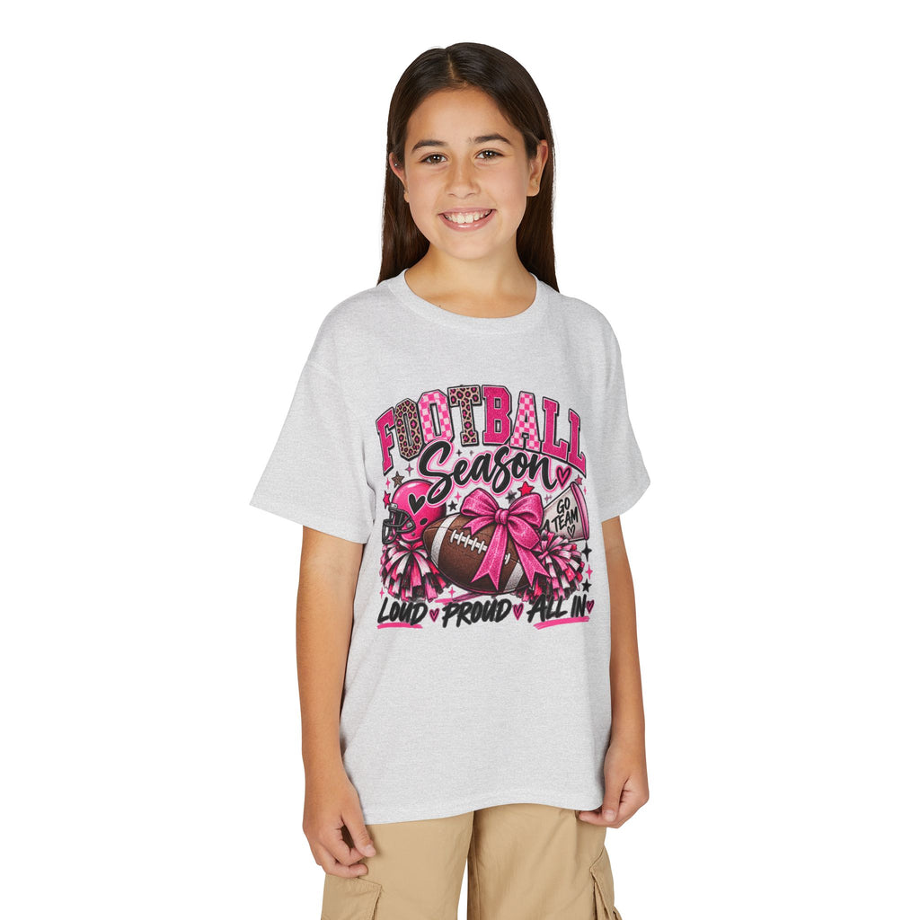 Youth Football Season T-Shirt – Pink Cheer Bow “Loud Proud Y’all”