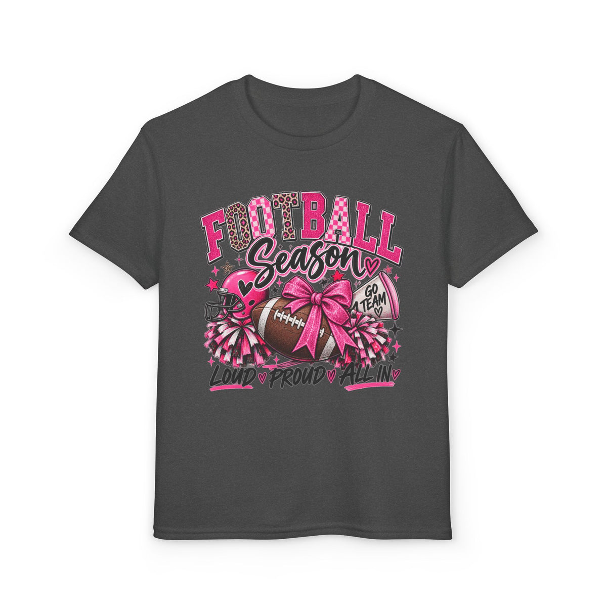 Youth Football Season T-Shirt – Pink Cheer Bow “Loud Proud Y’all”