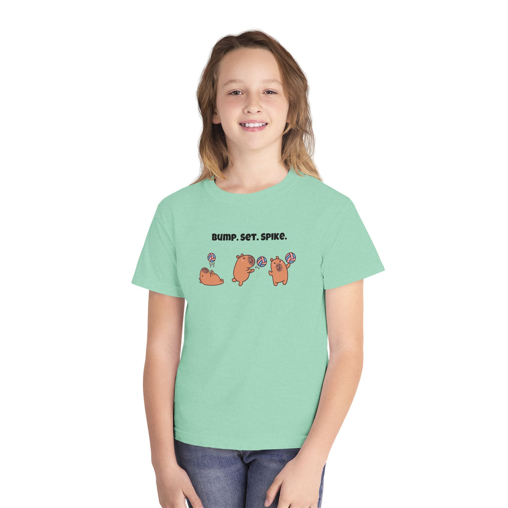 Youth Volleyball Capybara Tee - "Bump. Set. Spike." Kids Volleyball T-Shirt
