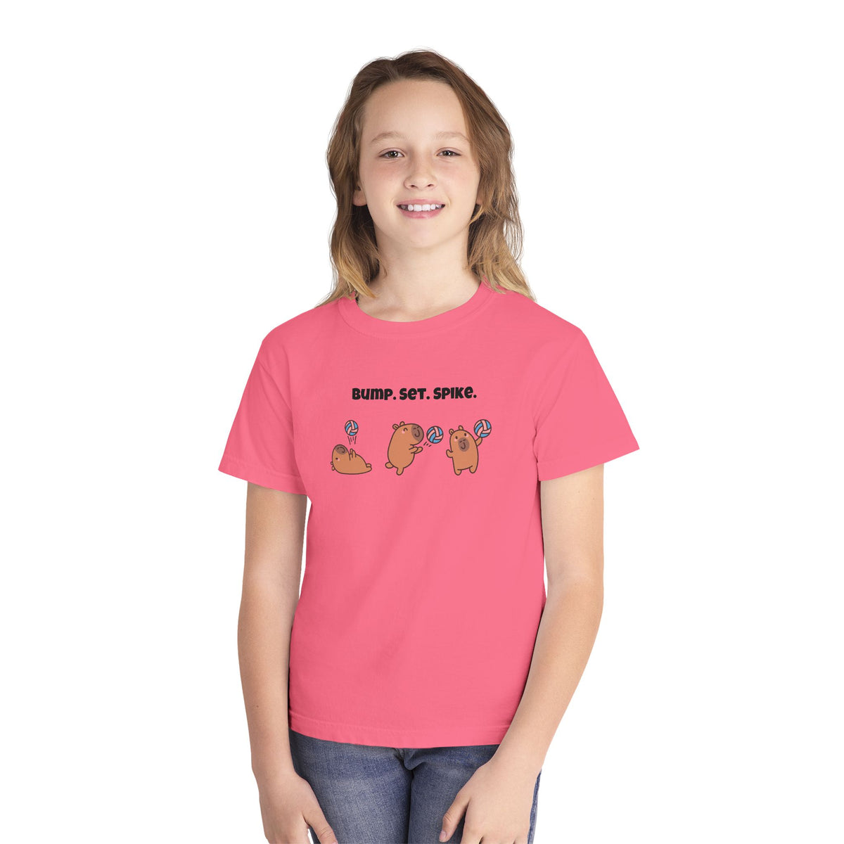Youth Volleyball Capybara Tee - "Bump. Set. Spike." Kids Volleyball T-Shirt